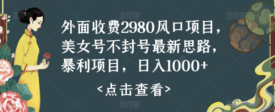 外面收费2980风口项目，美女号不封号最新思路，暴利项目，日入1000+