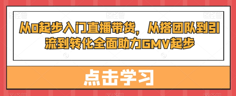 从0起步入门直播带货，​从搭团队到引流到转化全面助力GMV起步