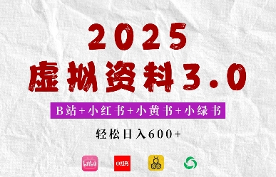 2025年B站+小红书+小黄书+小绿书组合新玩法，虚拟资料3.0打法，轻松日入多张